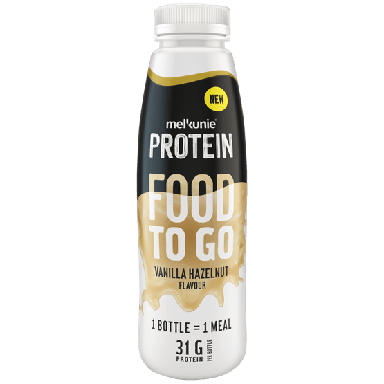 Foto van Melkunie Food to go vanilla hazelnut op witte achtergrond