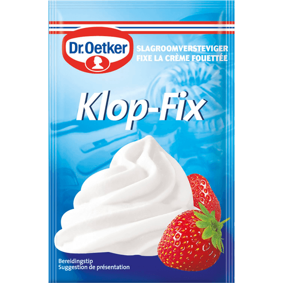 Foto van Dr. Oetker Klop-fix slagroomversteviger op witte achtergrond