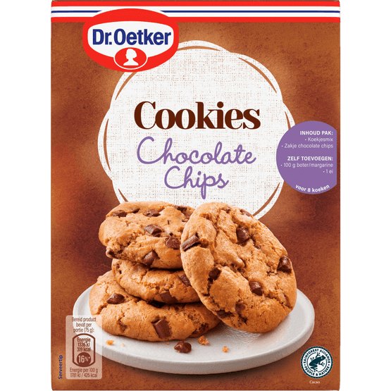Foto van Dr. Oetker Chocolate chip cookies op witte achtergrond