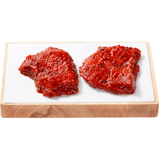 Foto van Vleeschmeesters Actie rundersteak alm gemarineerd 3 st. op witte achtergrond