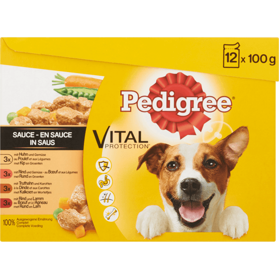 Foto van Pedigree Hondenvoer selection saus adult op witte achtergrond