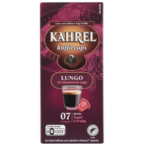 Foto van Kahrel Koffiecups lungo sterkte 7 op witte achtergrond