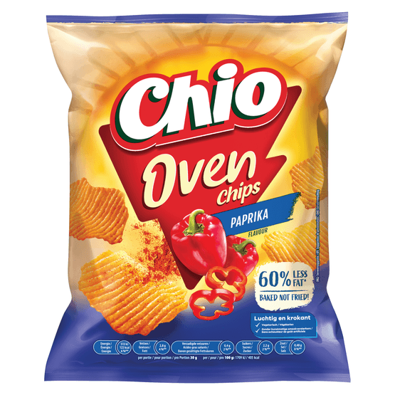 Foto van Chio Ovenchips paprika op witte achtergrond
