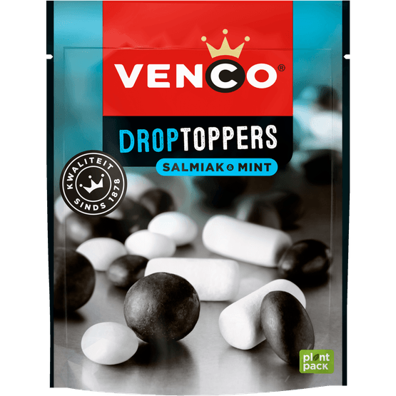 Foto van Venco Droptoppers salmiak-mint op witte achtergrond