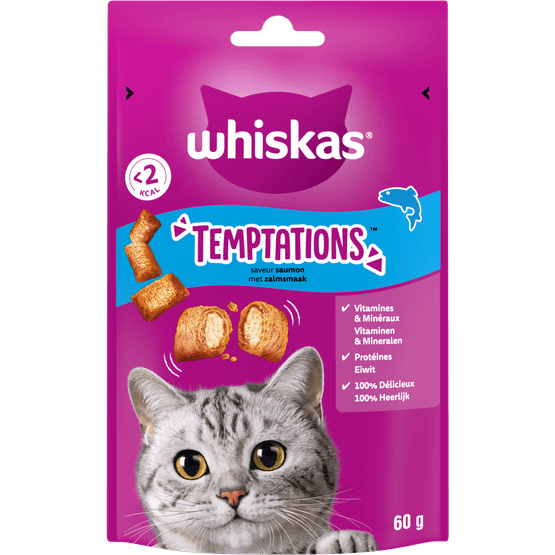 Foto van Whiskas Kattensnacks temptations zalm op witte achtergrond