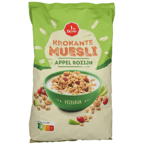 Foto van 1 de Beste Muesli krokant appel rozijn op witte achtergrond