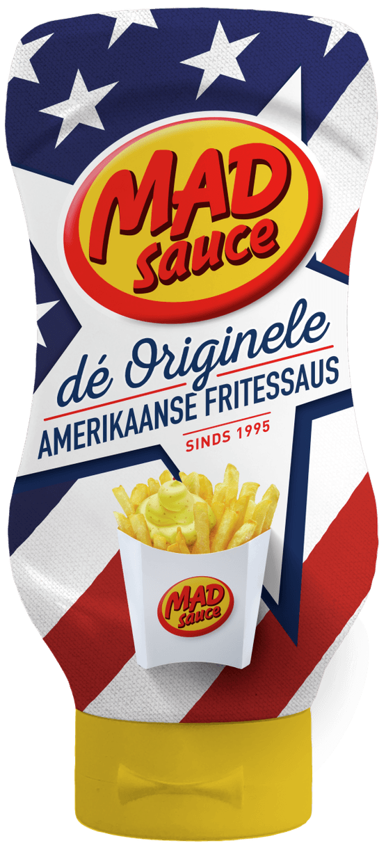 Foto van Mad Sauce de originele op witte achtergrond