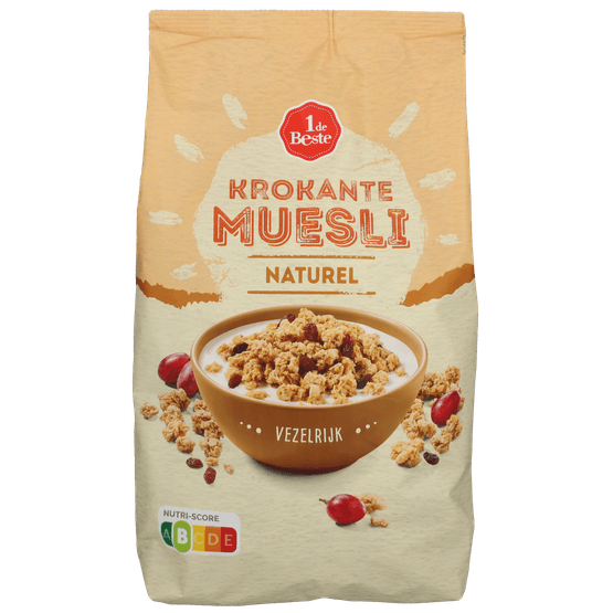 Foto van 1 de Beste Muesli krokant naturel op witte achtergrond