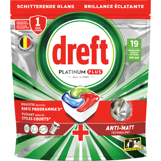 Foto van Dreft Vaatwastabletten platinum plus green op witte achtergrond
