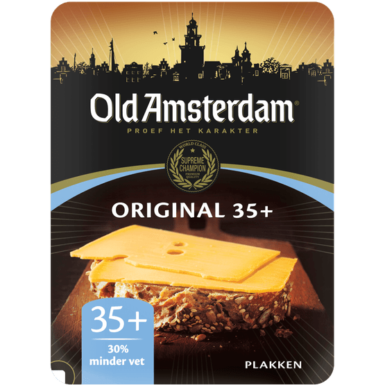 Foto van Old Amsterdam Kaas 35+ plakken op witte achtergrond
