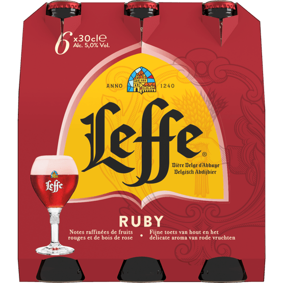 Foto van Leffe Ruby belgisch abdijbier 6x300 ml op witte achtergrond