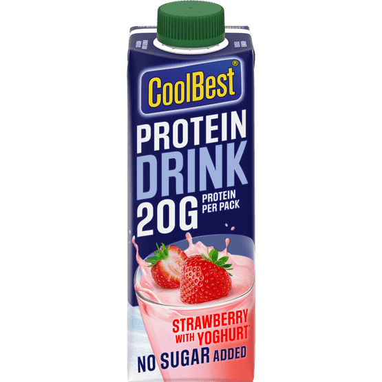 Foto van CoolBest Protein drink strawberry op witte achtergrond