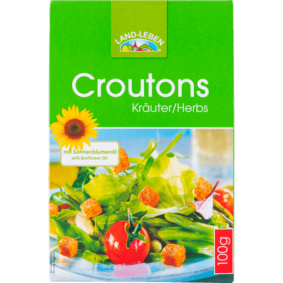 Foto van Land Leben Croutons kruiden op witte achtergrond