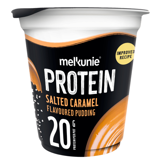 Foto van Melkunie Protein pudding salted caramel op witte achtergrond