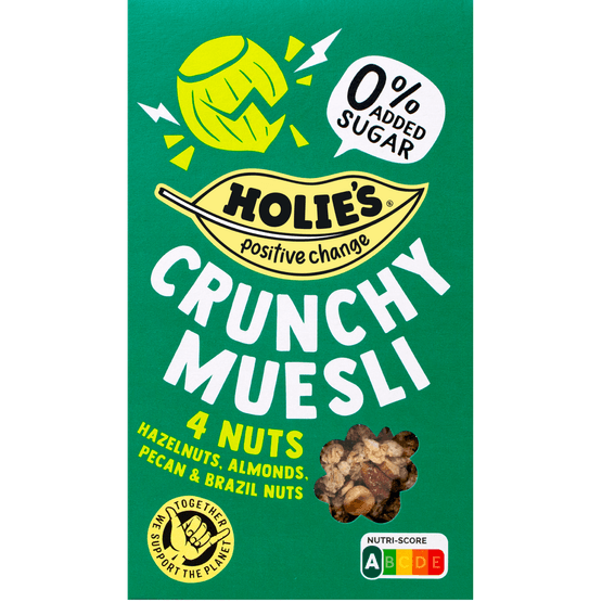 Foto van Holie's Crunchy muesli 4 nuts op witte achtergrond