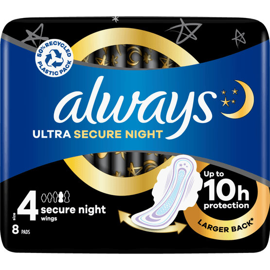 Foto van Always Maandverband ultra secure night wings op witte achtergrond