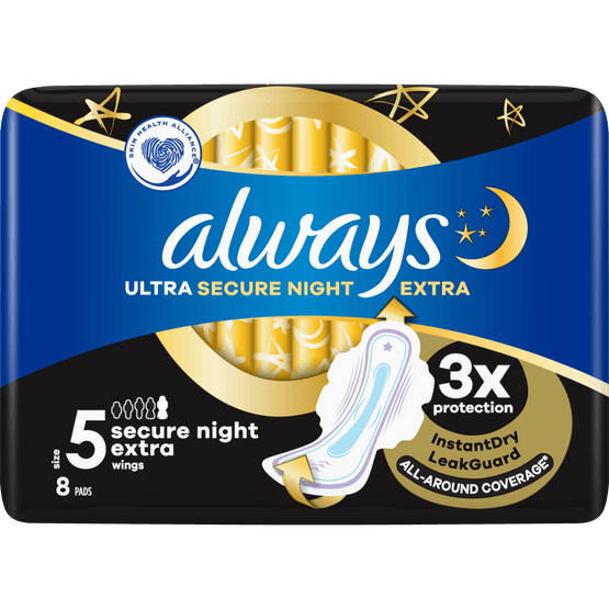 Foto van Always Maandverband ultra secure night extra op witte achtergrond