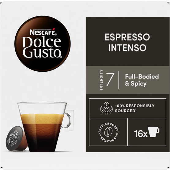 Foto van Nescafé Dolce gusto espresso intenso sterkte 7 op witte achtergrond