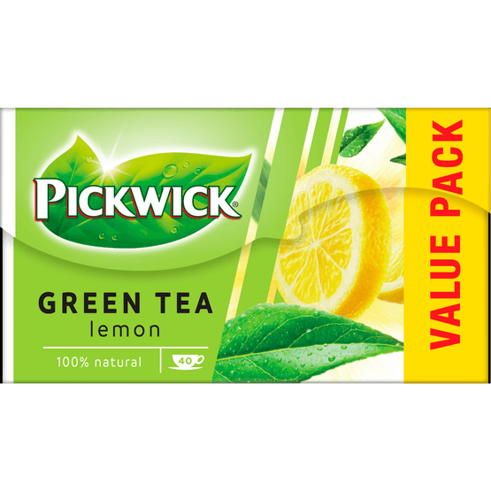 Foto van Pickwick Lemon groene thee voordeelpak op witte achtergrond