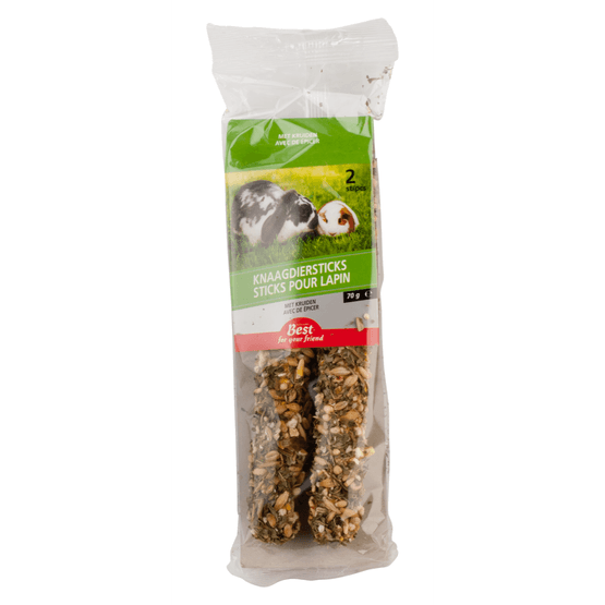 Foto van Best For Your Friend Knaagdiersticks met kruiden 2 stuks op witte achtergrond