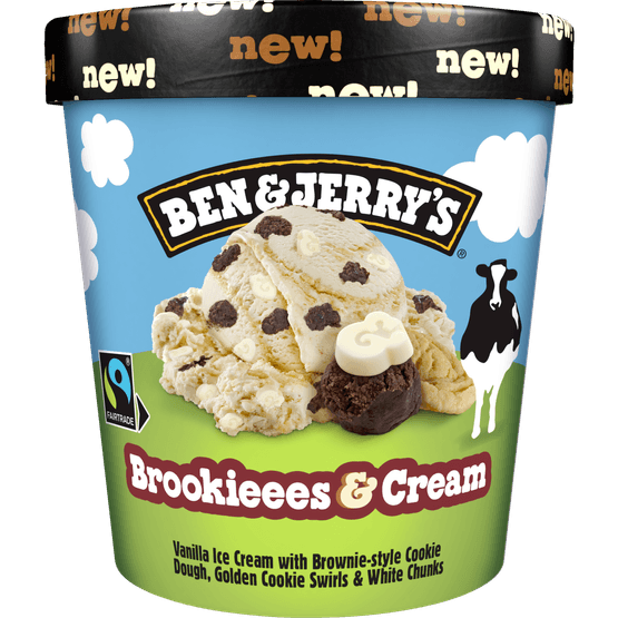 Foto van Ben & Jerry's Brookies & cream op witte achtergrond