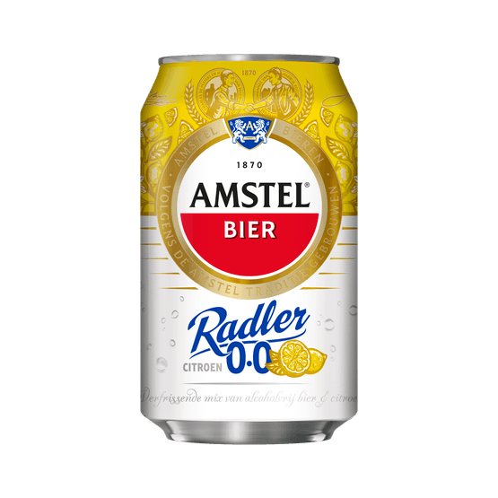 Foto van Amstel Radler alcoholvrij citroen op witte achtergrond