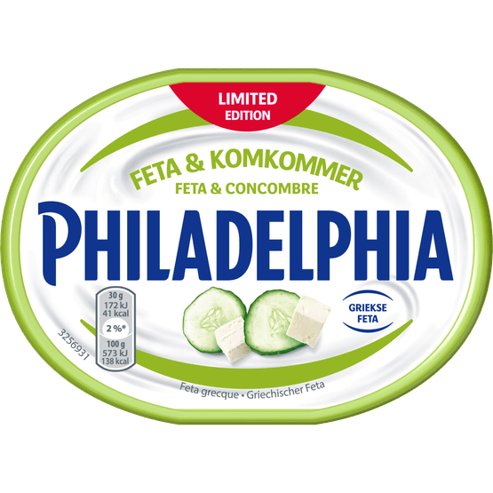 Foto van Philadelphia Roomkaas feta & komkommer op witte achtergrond