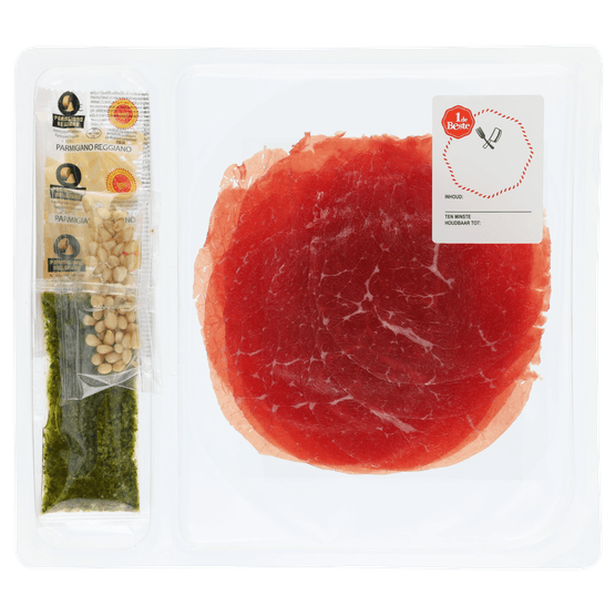 Foto van 1 de Beste Black angus carpaccio op witte achtergrond