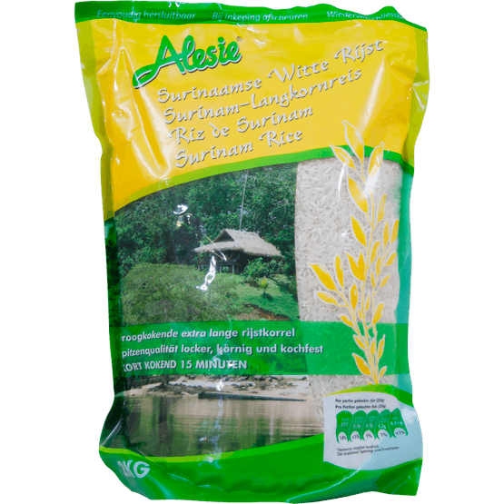 Foto van Alesie Surinaamse rijst op witte achtergrond
