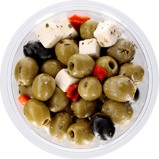 Foto van Bits & Bites Olijven zachte kaas op witte achtergrond