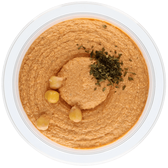 Foto van Bits & Bites Hummus tomaat op witte achtergrond