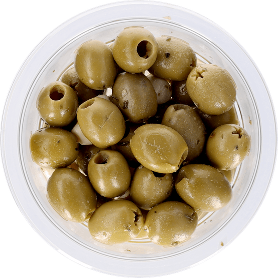 Foto van Bits & Bites Olijven basilicum op witte achtergrond