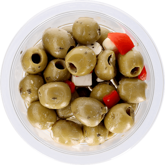 Foto van Bits & Bites Olijven met zachte kaas op witte achtergrond