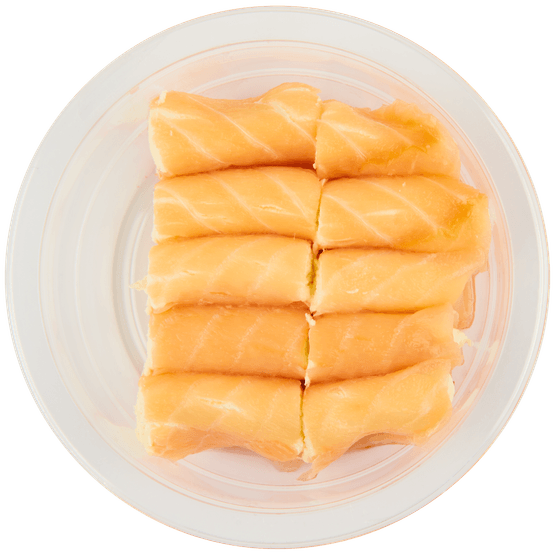 Foto van Bits & Bites Zalmrolletjes met roomkaas op witte achtergrond