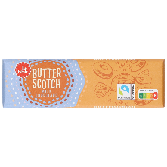 Foto van 1 de Beste Chocoladereep butterscotch op witte achtergrond