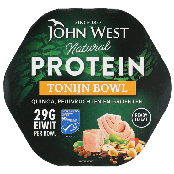 Foto van John West Protein bowl tonijn quinoa op witte achtergrond