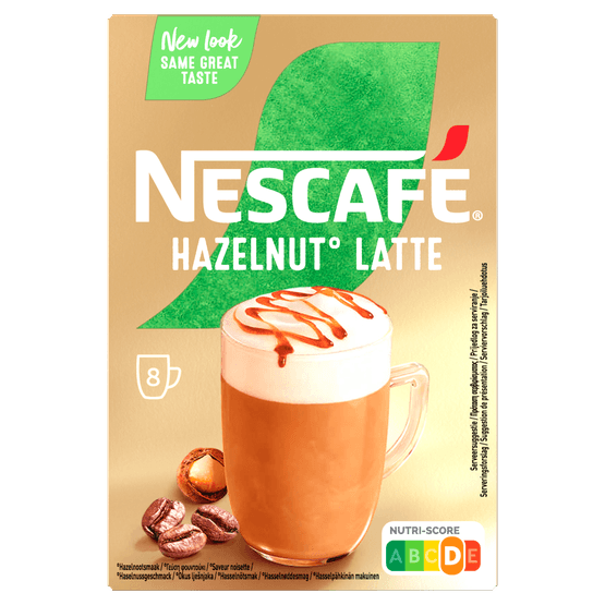 Foto van Nescafé Oploskoffie hazelnut latte 8 st. op witte achtergrond