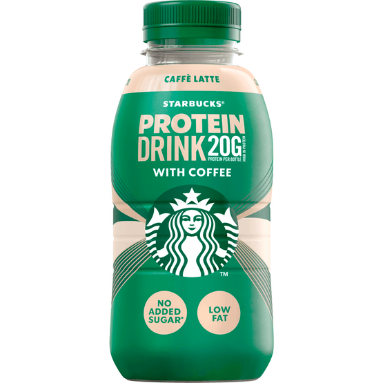 Foto van Starbucks Protein drink caffe latte op witte achtergrond