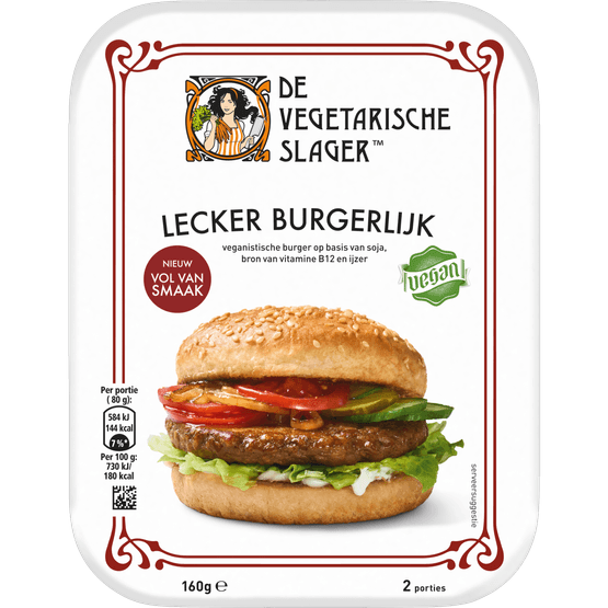 Foto van De Vegetarische Slager Lecker burgerlijk op witte achtergrond