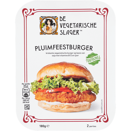 Foto van De Vegetarische Slager Pluimfeest burger 2 stuks op witte achtergrond