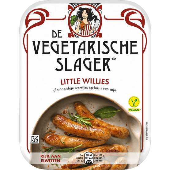 Foto van De Vegetarische Slager Little willies op witte achtergrond