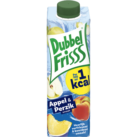 Foto van Dubbelfrisss Appel perzik 1kcal op witte achtergrond