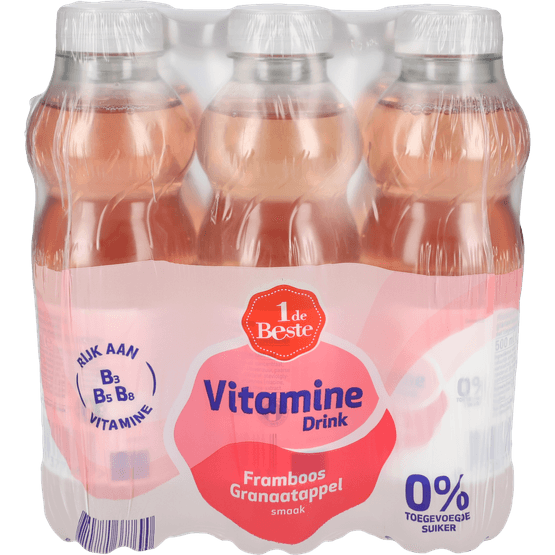 Foto van 1 de Beste Vitamine drink 0% framboos granaatappel 6 st. op witte achtergrond