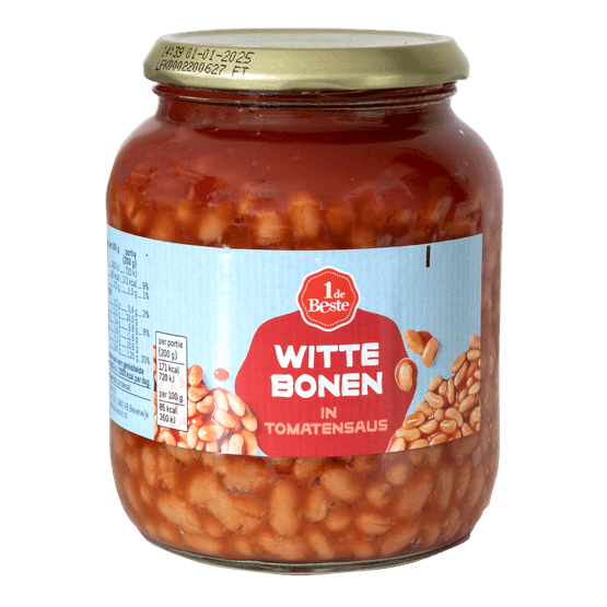 Foto van 1 de Beste Witte bonen in tomatensaus op witte achtergrond