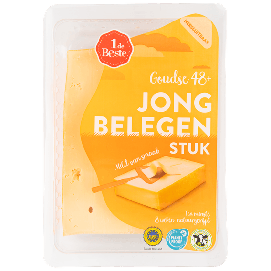 Foto van 1 de Beste Jong belegen kaas 48+ stuk op witte achtergrond