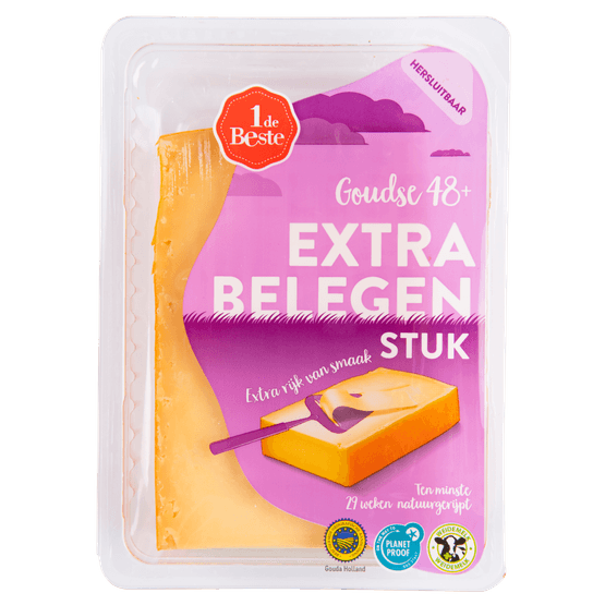 Foto van 1 de Beste Extra belegen kaas 48+ stuk op witte achtergrond