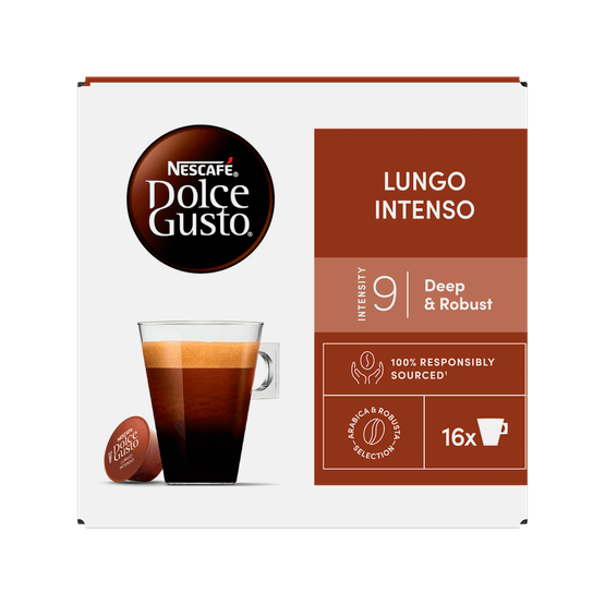 Foto van Nescafé Dolce gusto lungo intenso sterkte 9. op witte achtergrond