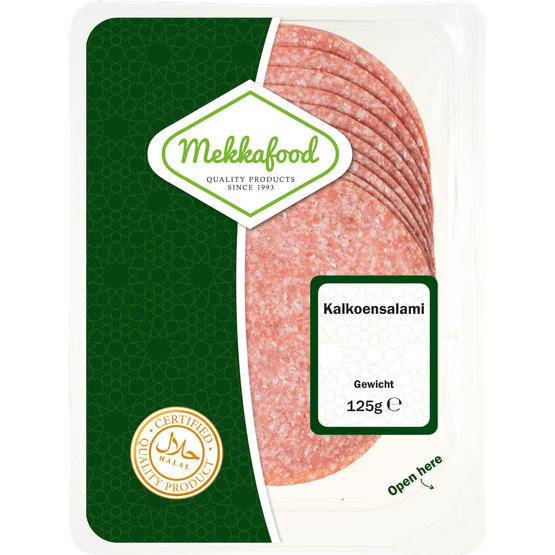 Foto van Mekkafood Kalkoensalami op witte achtergrond