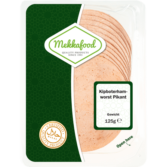 Foto van Mekkafood Kipboterhamworst pikant op witte achtergrond