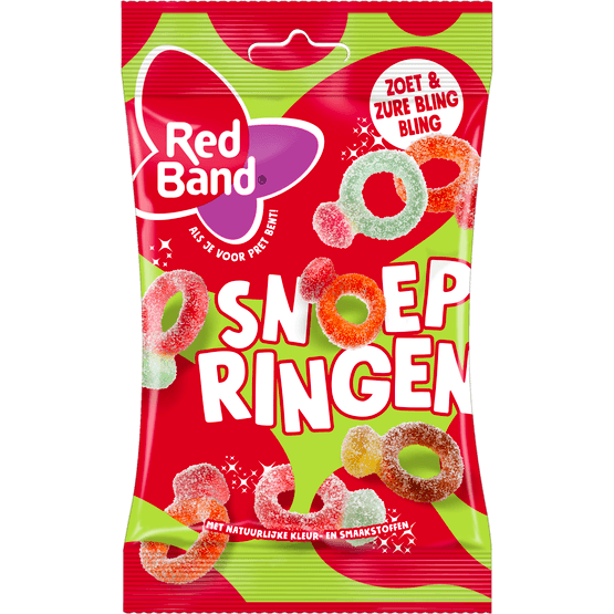 Foto van Red Band Snoep ringen op witte achtergrond
